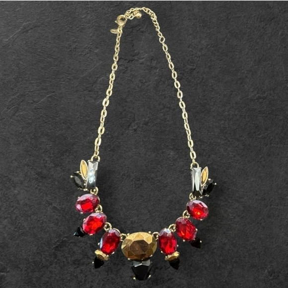 Chico’s Jonie Red and Black Rhinestones Statement Necklace - Picture 6 of 10